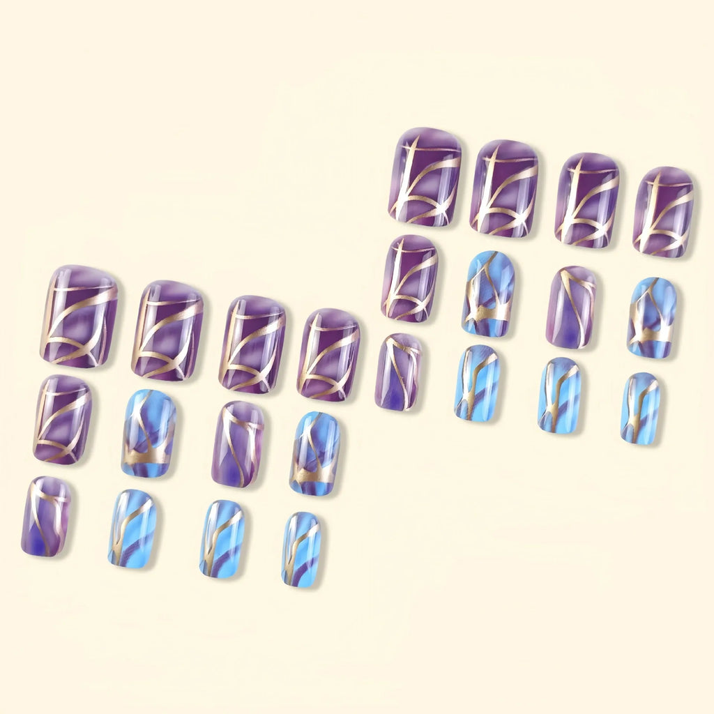 Mid-length purple striped nail stickers in European and American style