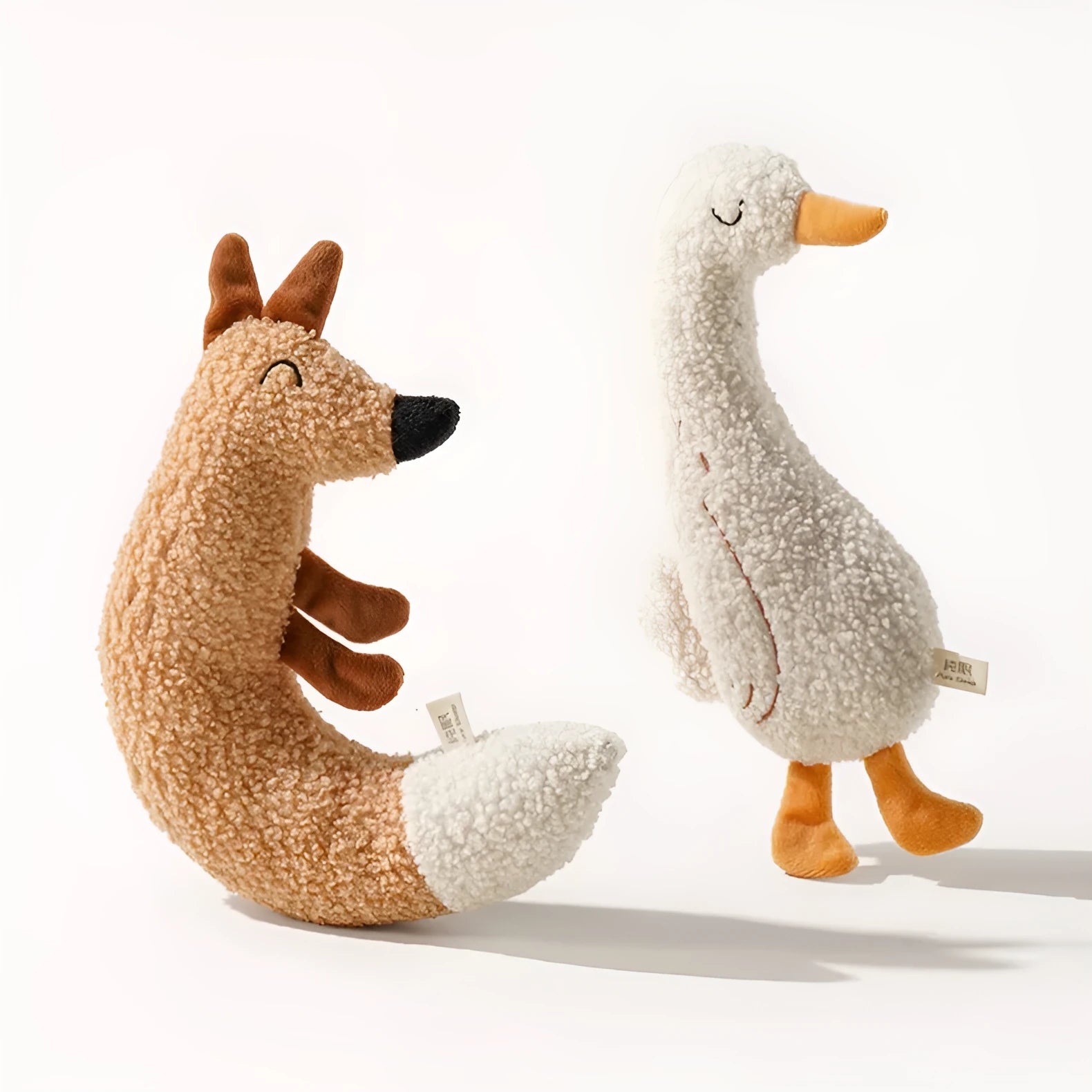 Cartoon fox and duckling plush dog toys with bite-resistant teddy velvet fabric