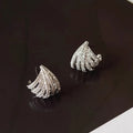 Women's geometric line design earrings with zircon detailing and platinum electroplated finish