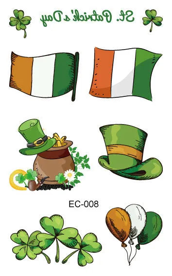 St Patrick's Day shamrock temporary tattoo sticker measuring 120 × 75mm on paper backing