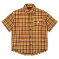 Yellow grid plaid short sleeve shirt with embroidery pocket detail in loose fit