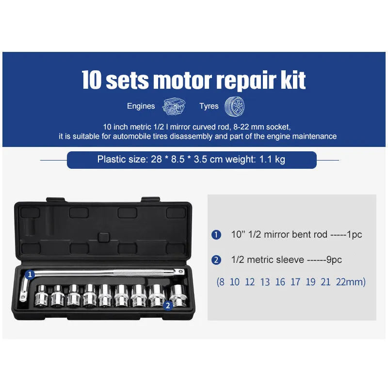 Chromium vanadium steel socket ratchet wrench set for home and auto repair work