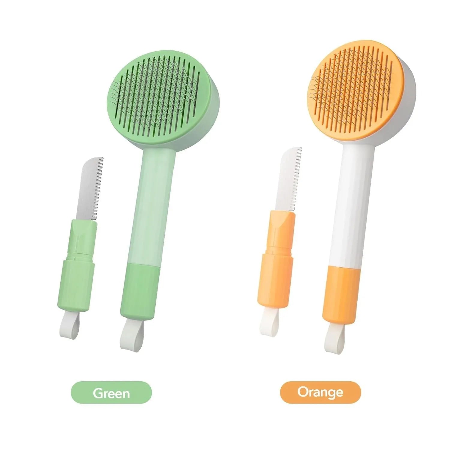 Green 2-in-1 pet grooming brush with stainless steel teeth for cats and dogs measuring 17.5cm