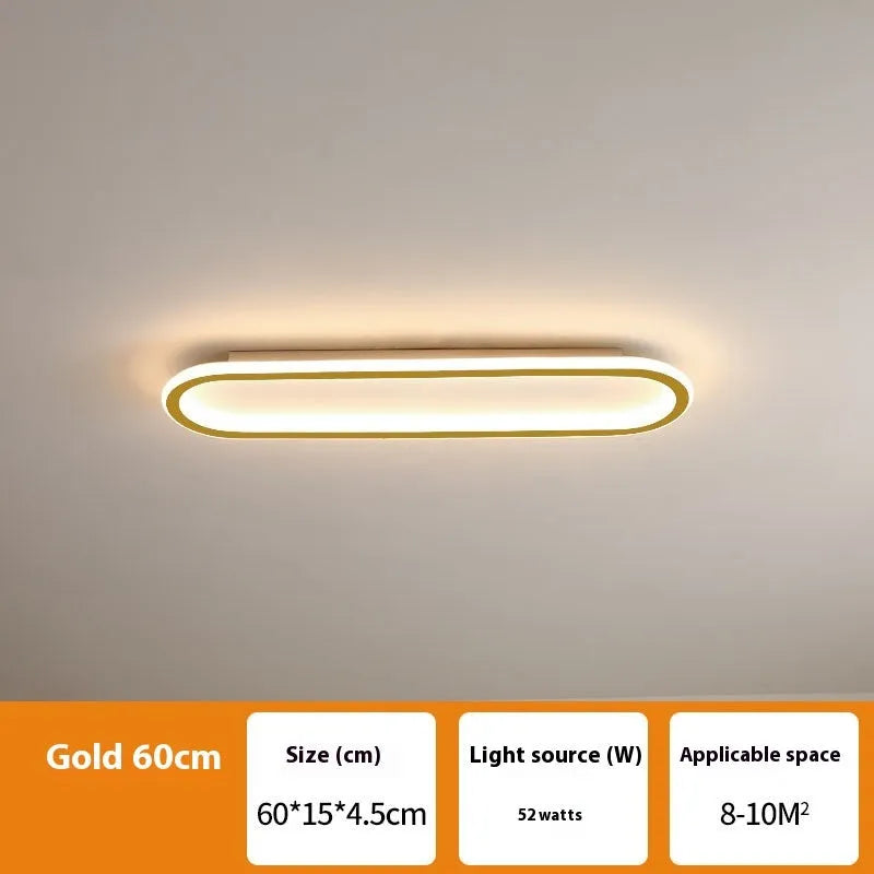 Minimalist black strip ceiling lamp with PVC shade mounted on a white ceiling