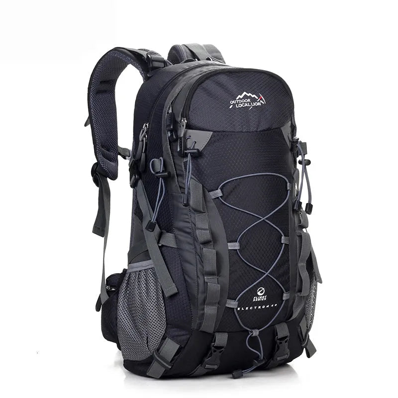 Polyester outdoor backpack in green, blue, black, or orange with 20-35L capacity for sports and travel