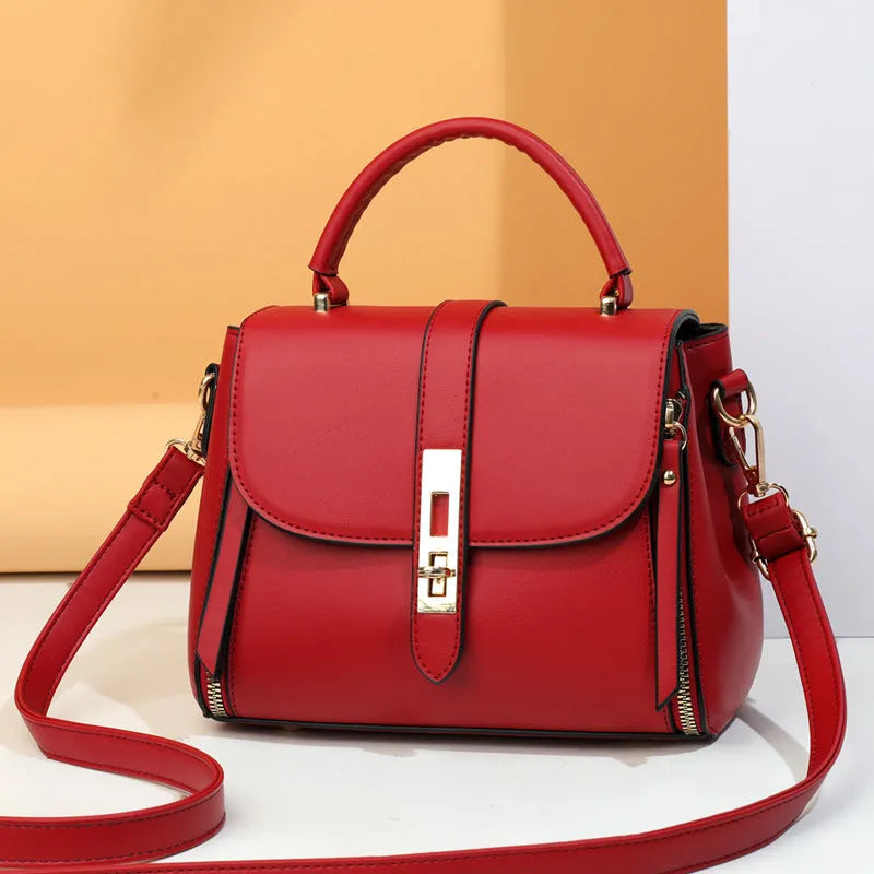 Women's soft leather shoulder bag in messenger style with adjustable strap