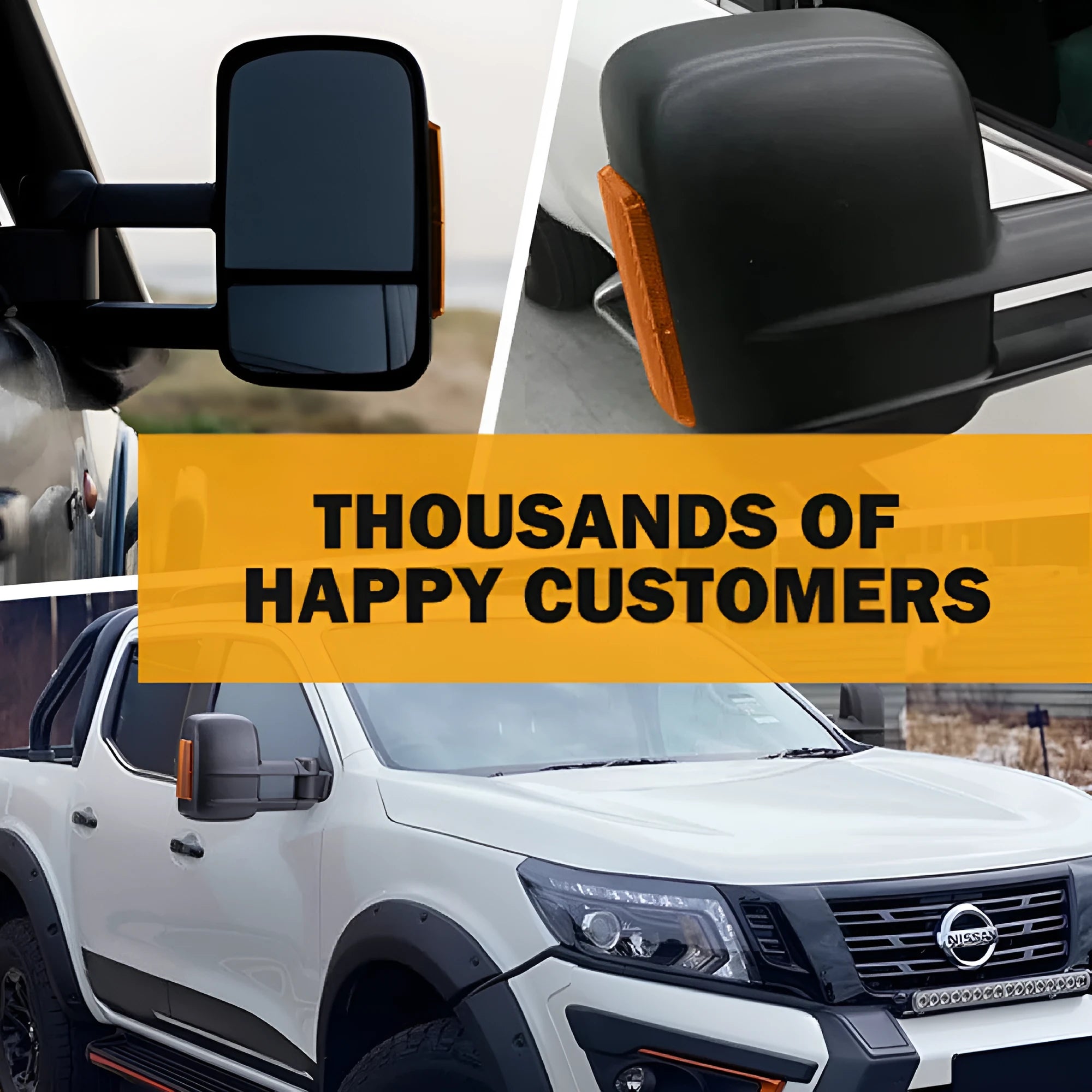 Black electric exterior side mirror for Nissan NP300 D23 model 2015 onwards.