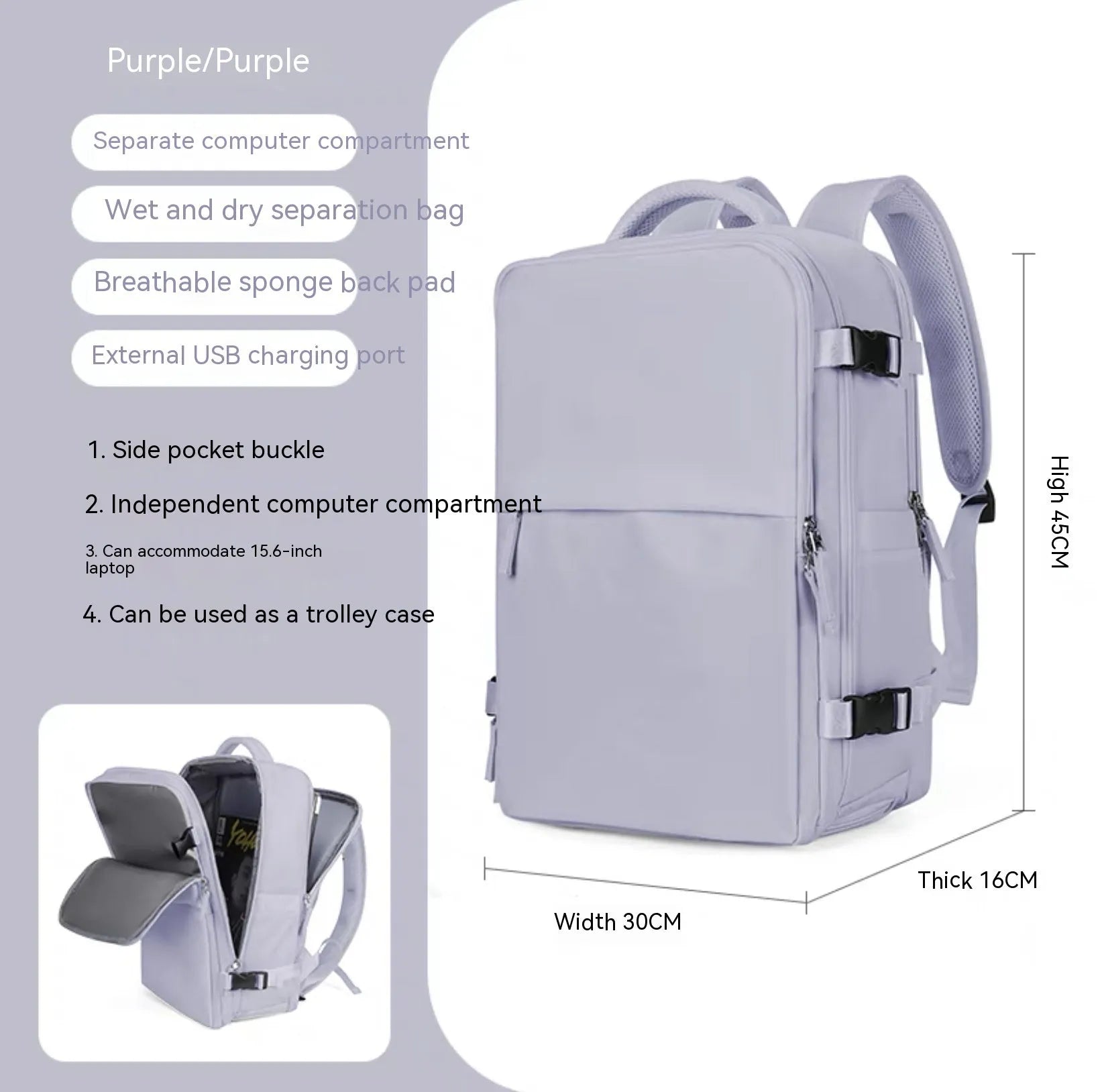 Large black waterproof nylon mummy backpack with zipped compartments.