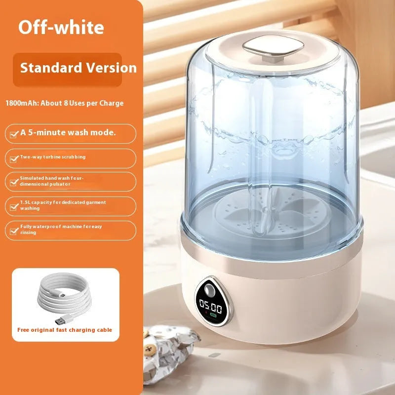 White portable USB mini washing machine showing 13.5cm width measurement