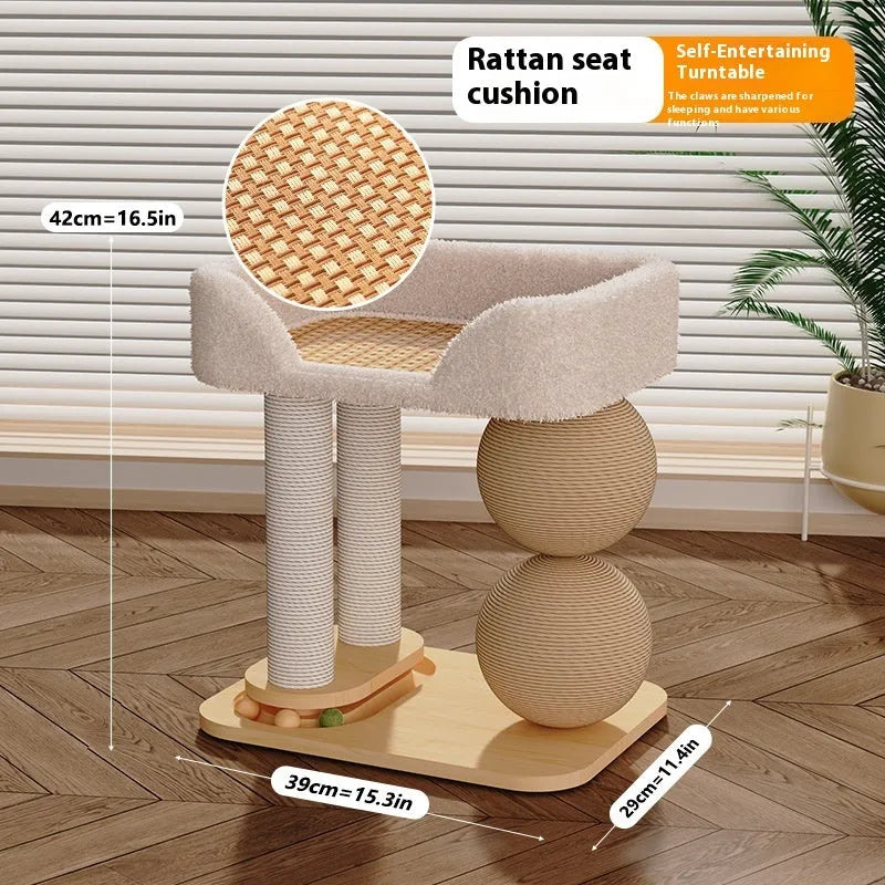 Pine wood cat nest with double column double ball chamfering design for scratching