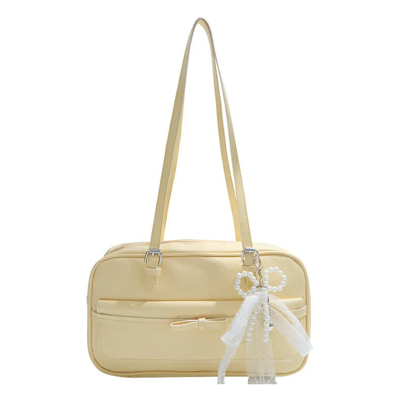 Women's PU leather single shoulder flap bag in horizontal square shape with mobile phone compartment