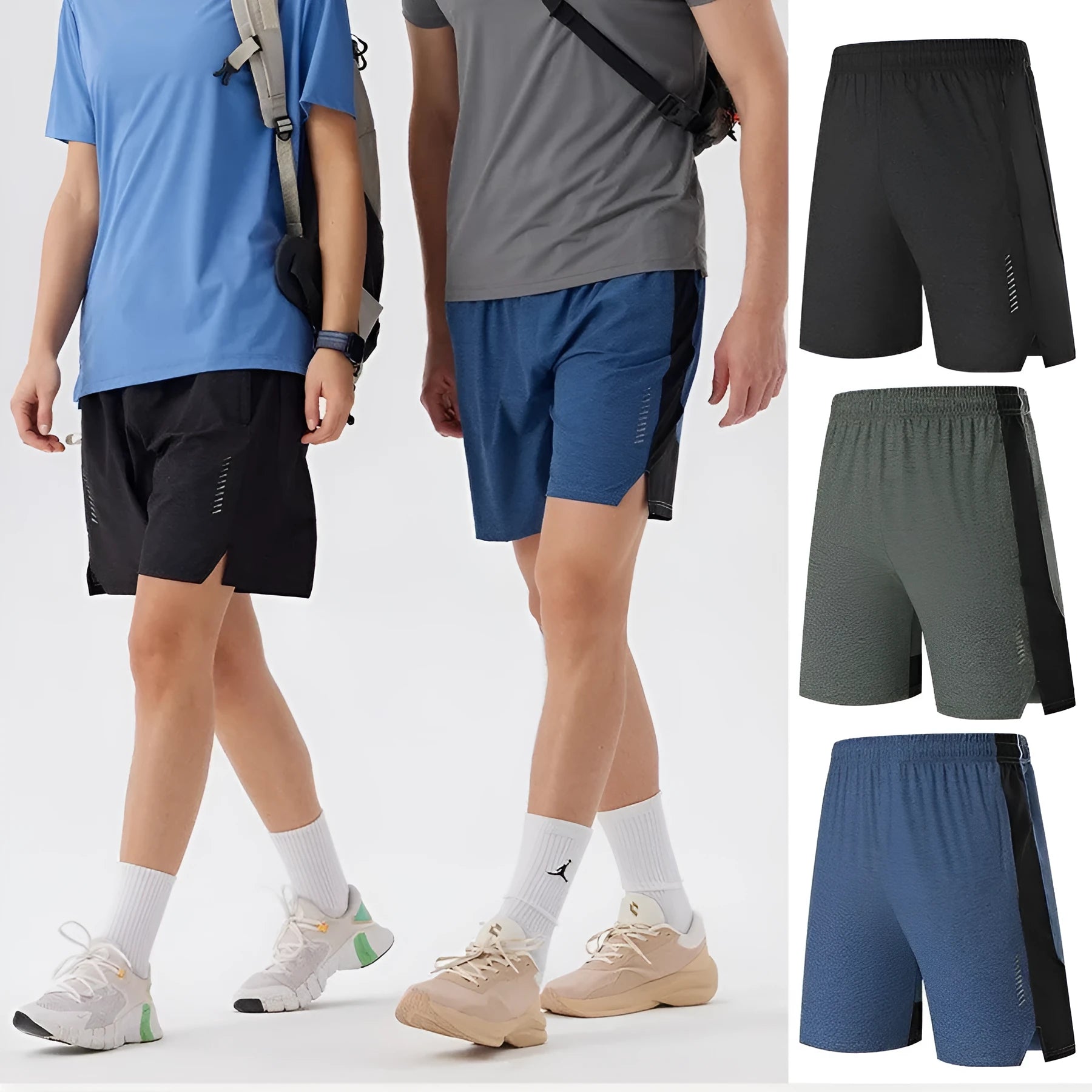 Men's forest green spandex casual shorts with mid-waist and five-point design