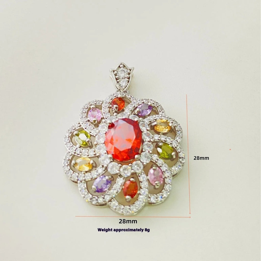 Women's colourful zircon flower pendant necklace in gold, champagne gold or platinum colour finishes