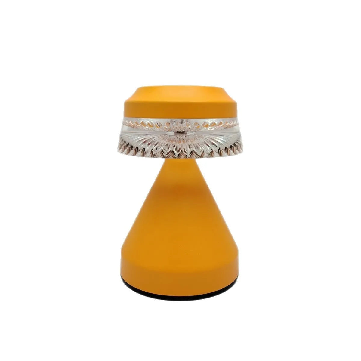 Small minimalist bedside lamp in orange with a USB cable for power.