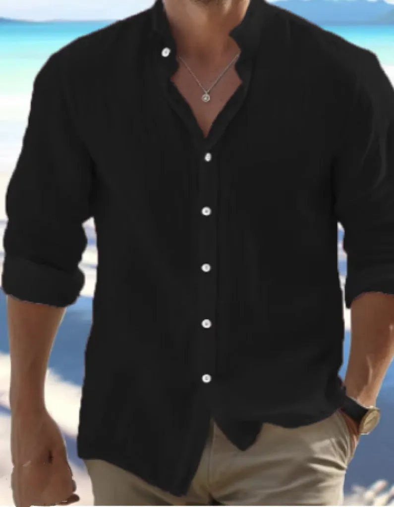 Men's casual button summer shirt in long-staple cotton, shown in a pullover style.