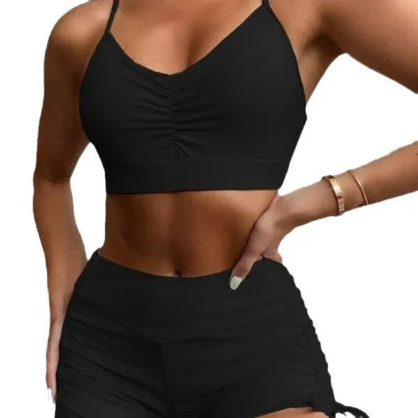 Women's high waist split swimsuit bikini in purple and black colours with spandex and nylon lining