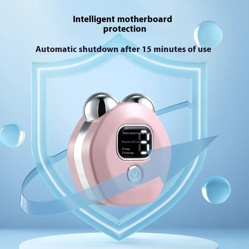 Portable hot compress charging massage instrument with micro current double rollers in white, light blue, or pink