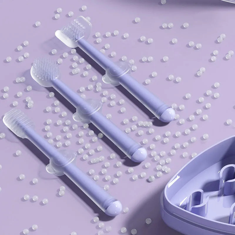 Purple silicone pet toothbrush for cats and dogs with soft bristles for tartar removal