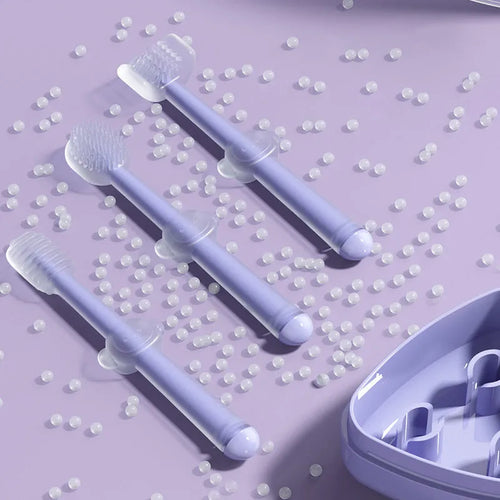 Purple silicone pet toothbrush for cats and dogs with soft bristles for tartar removal