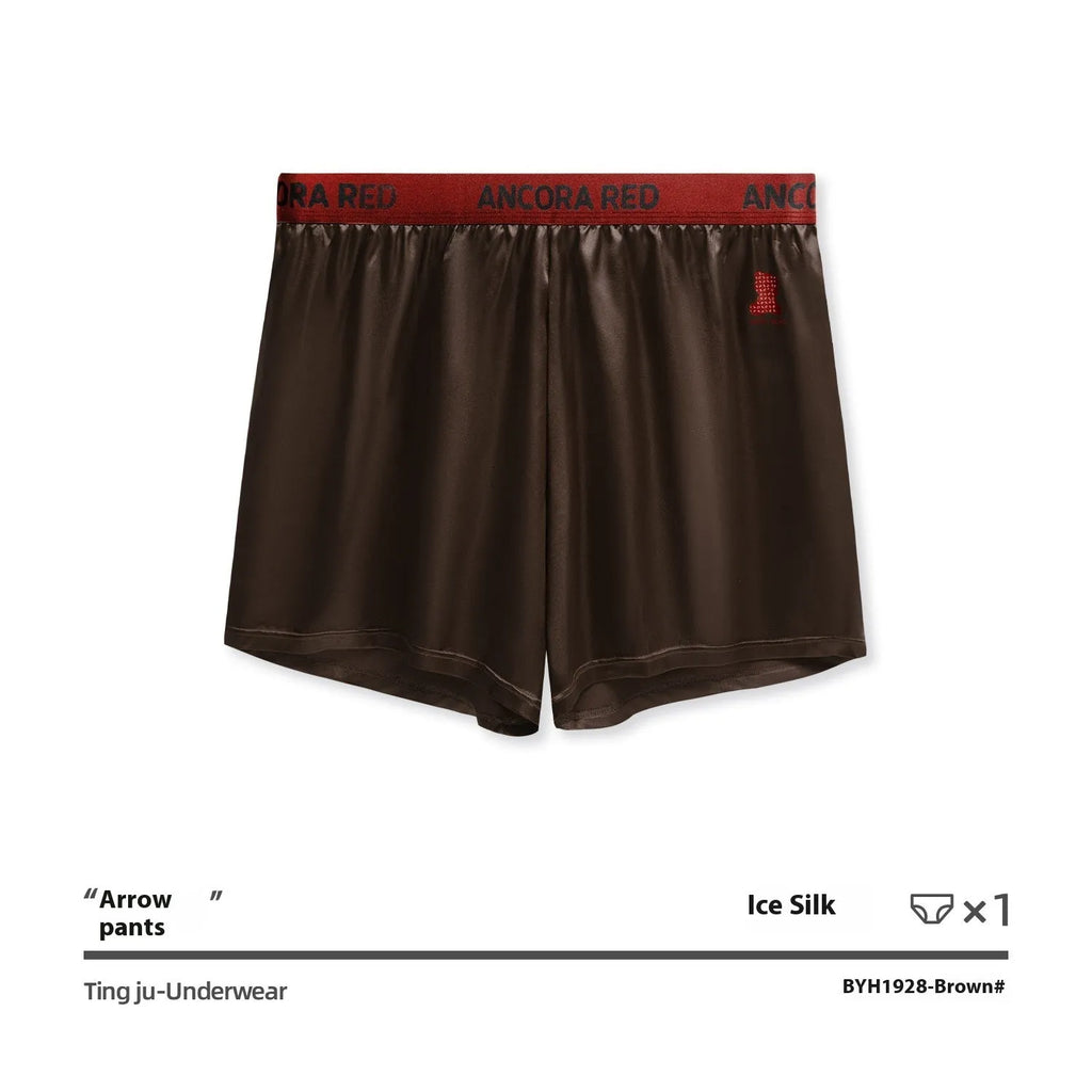 Men's solid colour boxer briefs in black, red, blue, silver, purple, and brown on a mid-waist fit.
