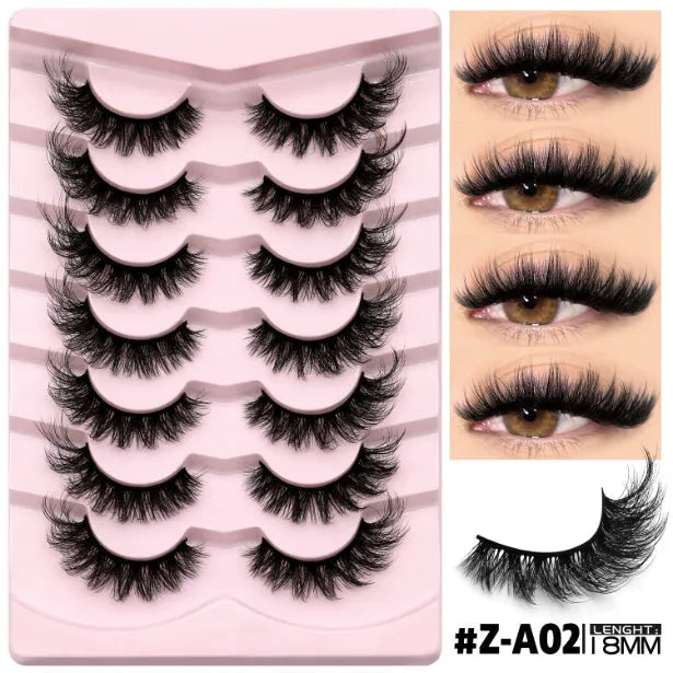 Box of natural style false eyelashes made from artificial fibre, includes adhesive glue