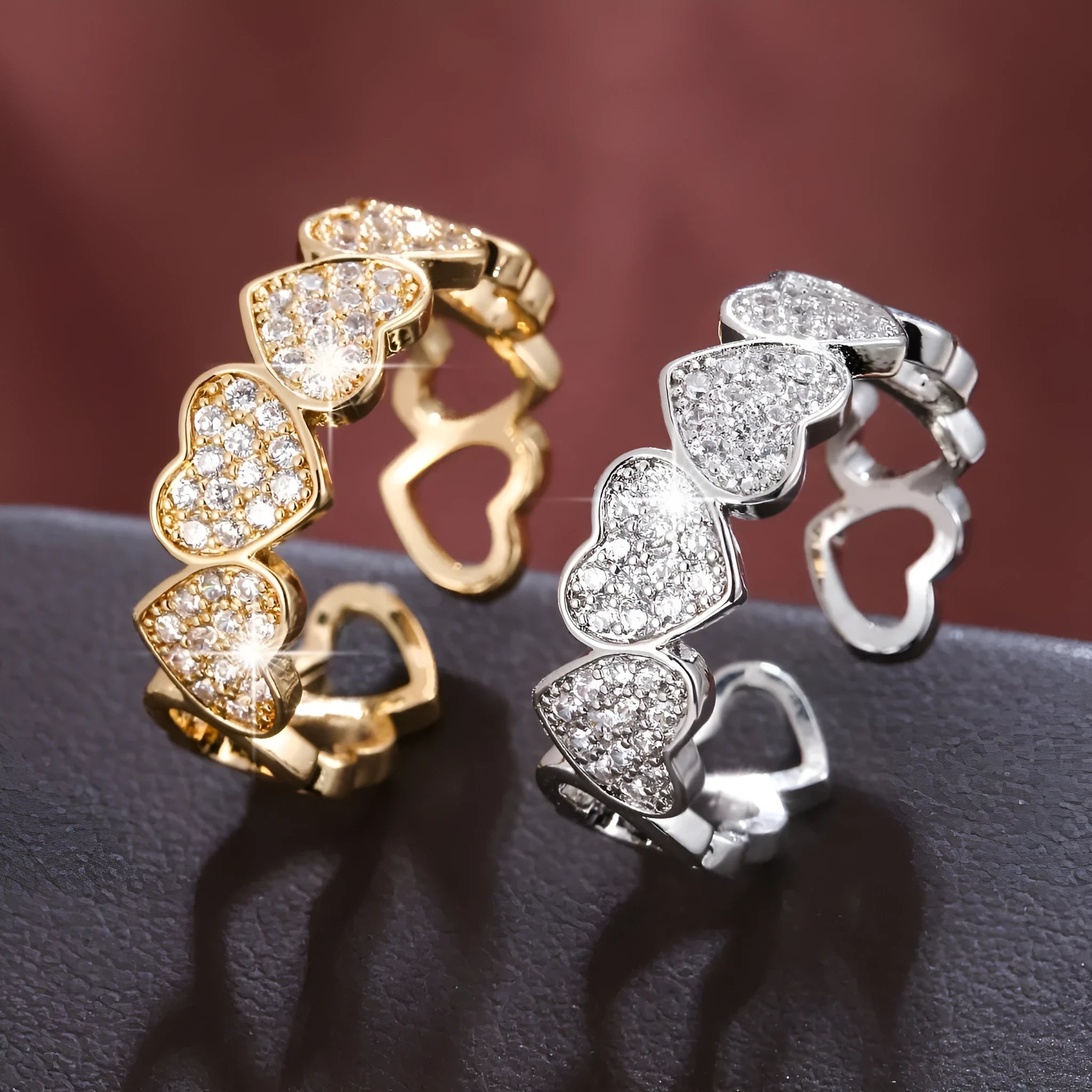 Geometric love heart couples ring with adjustable opening in gold and silver colours