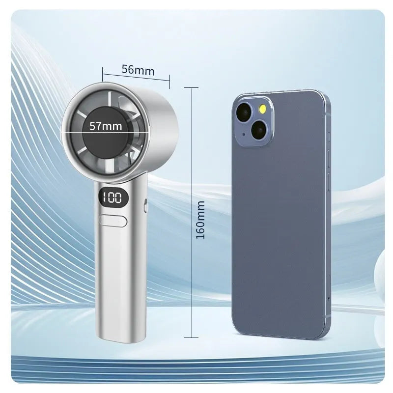 USB rechargeable handheld personal fan with six plastic blades in silver colour