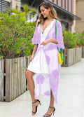 Light purple women's beach dress cardigan with lace embroidery swimsuit cover-up