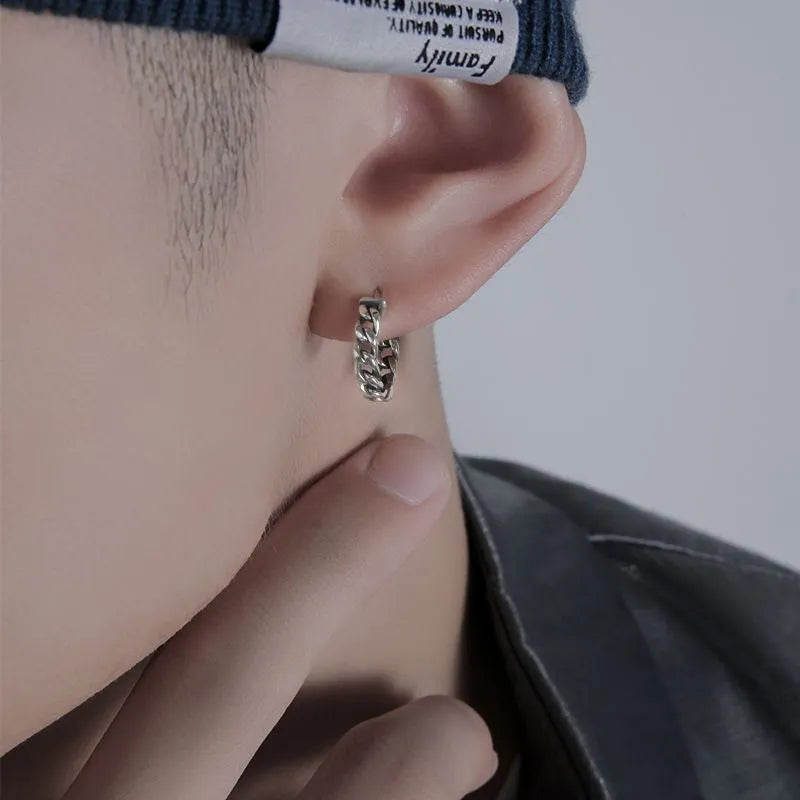 Men's geometric stud earrings with silver-colour finish and West Coast hip hop style