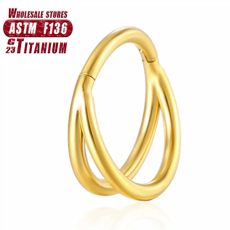 F136 titanium alloy fork nose ring body jewellery in silver, gold, black, and rose gold colours.