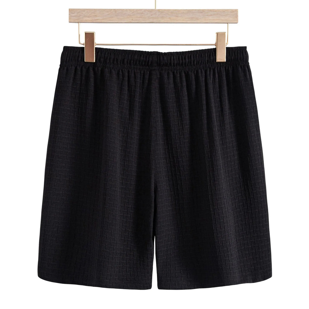 Men's black cotton blend beach shorts suit with short sleeve shirt and matching shorts