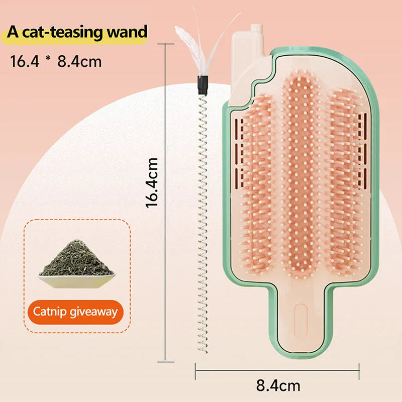 Ice cream shaped cat rubbing toy with interchangeable heads including mint ball and feather attachments