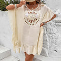 Women's crochet stitch tassel swimsuit dress in apricot colour