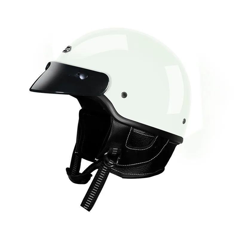Retro open face motorcycle helmet in ivory white colour with ABS construction