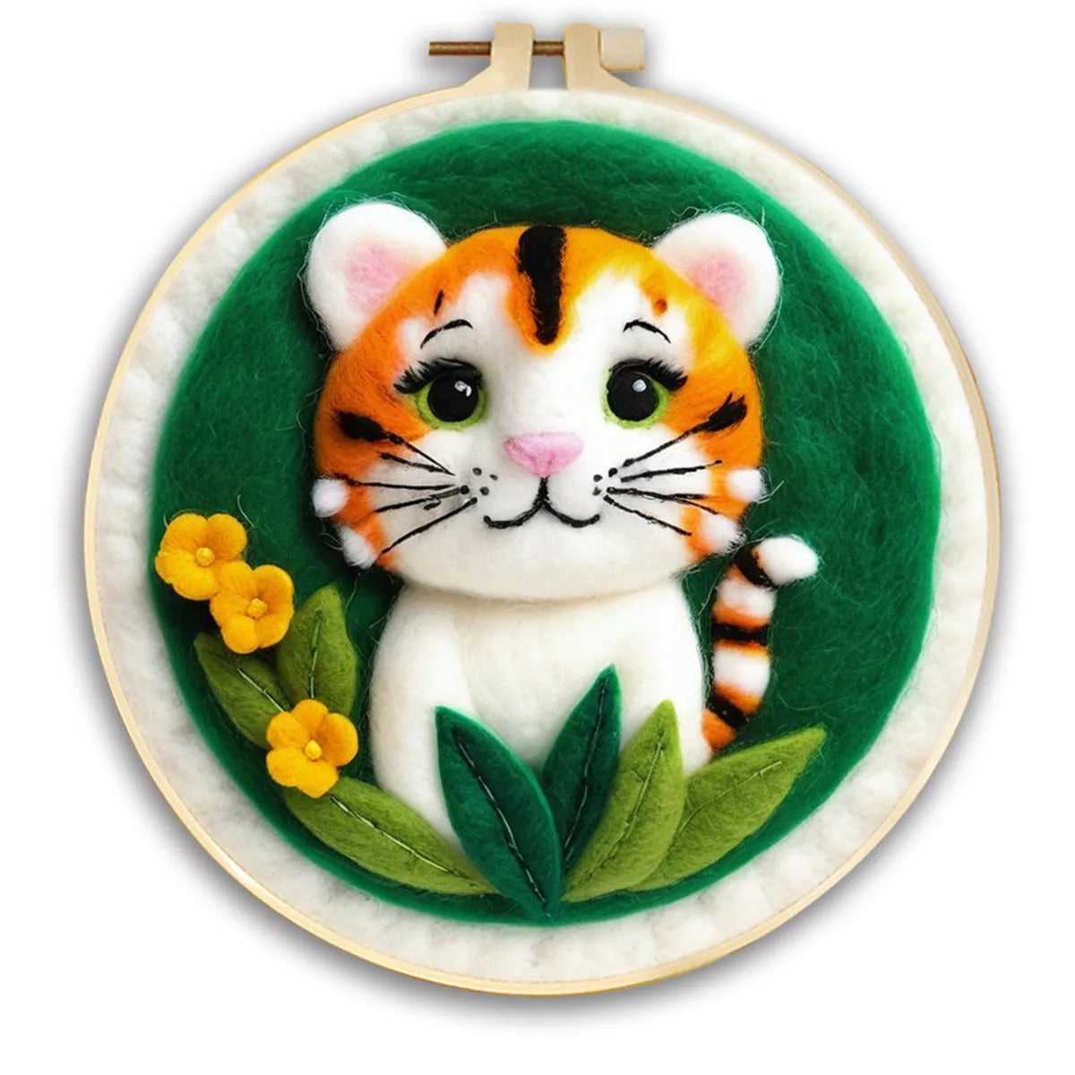 Round linen fabric embroidery kit with free hoop for making a 20x20 cm three-dimensional floral blanket painting.