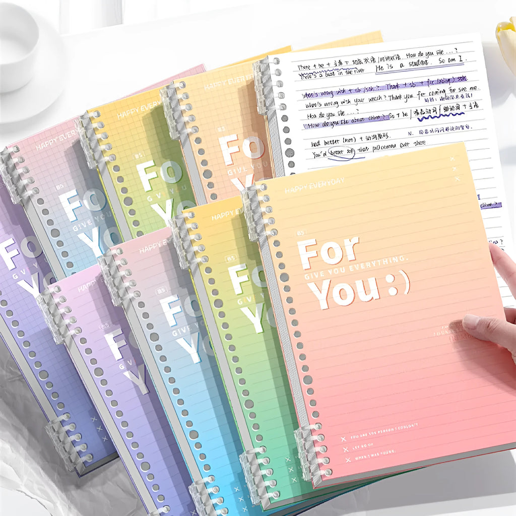 Removable coil gradient notebook in A4 and B5 sizes with PP cover in green, blue, pink, purple colours