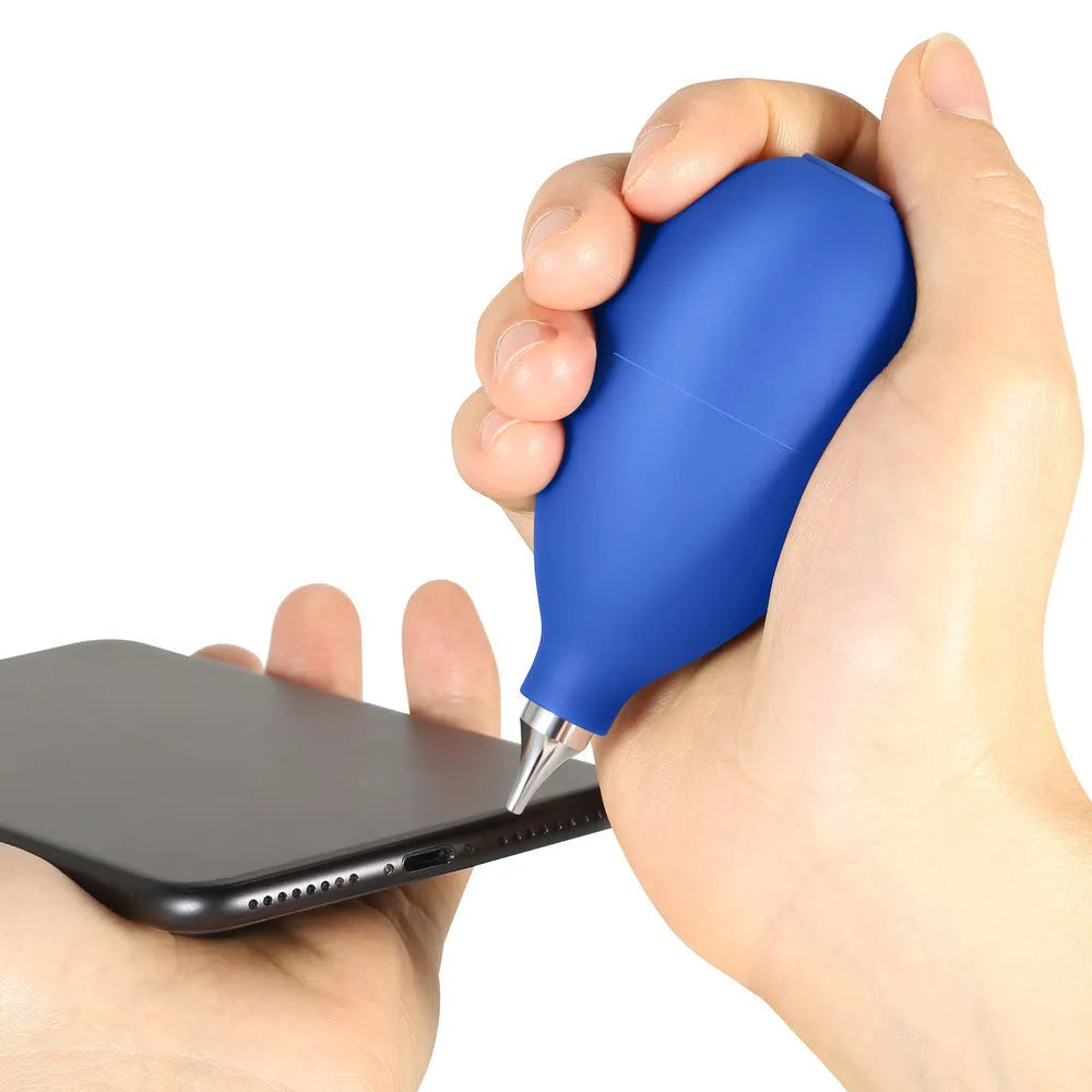 Blue rubber manual air blower cleaning tool for camera and phone dust removal