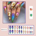 Almond-shaped European Square style nail stickers with colourful lines and rainbow patterns in four colour designs