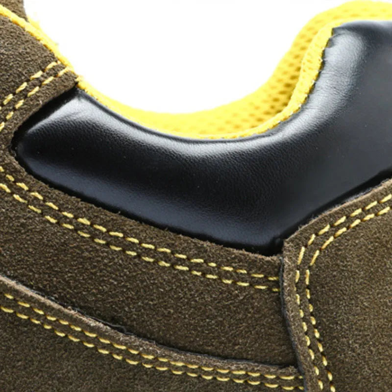 Bronze coloured cowhide steel toe safety shoes with anti-skid sole