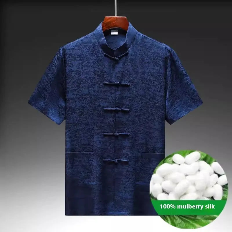 Traditional Chinese mulberry silk Tang suit for men in light green colour