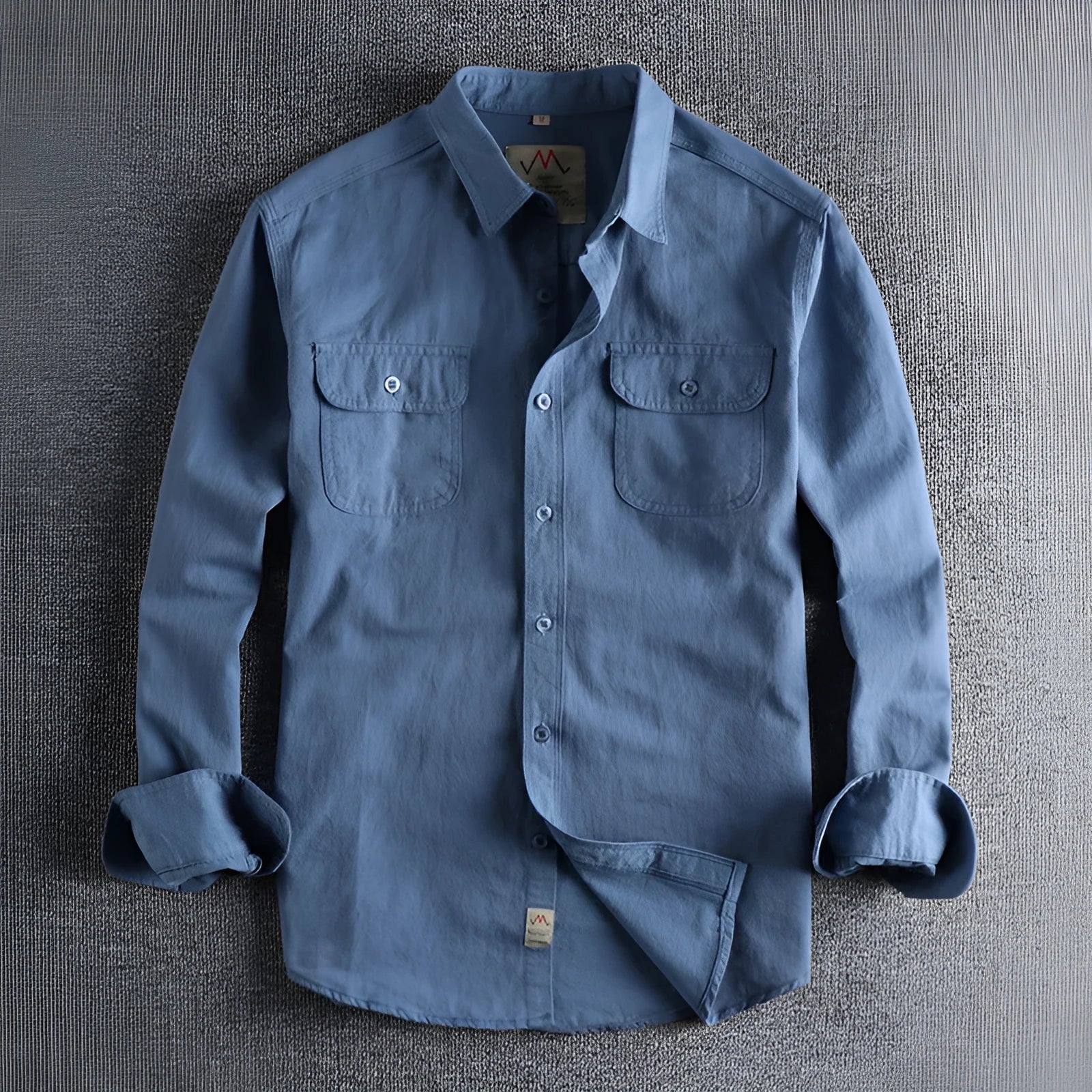 Men's retro cotton long sleeve shirt in solid white or light blue colour with cardigan-style cut