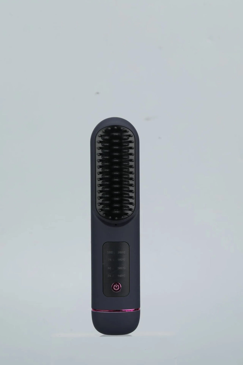 Portable charging negative ion hair comb in blue, grey, or white colours.