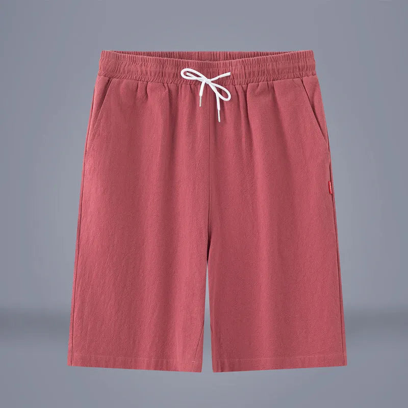 Cotton and linen solid colour cropped pants with drawstring waist in army green.