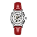 Mechanical watch with luminous hands and leather strap in choice of colours.