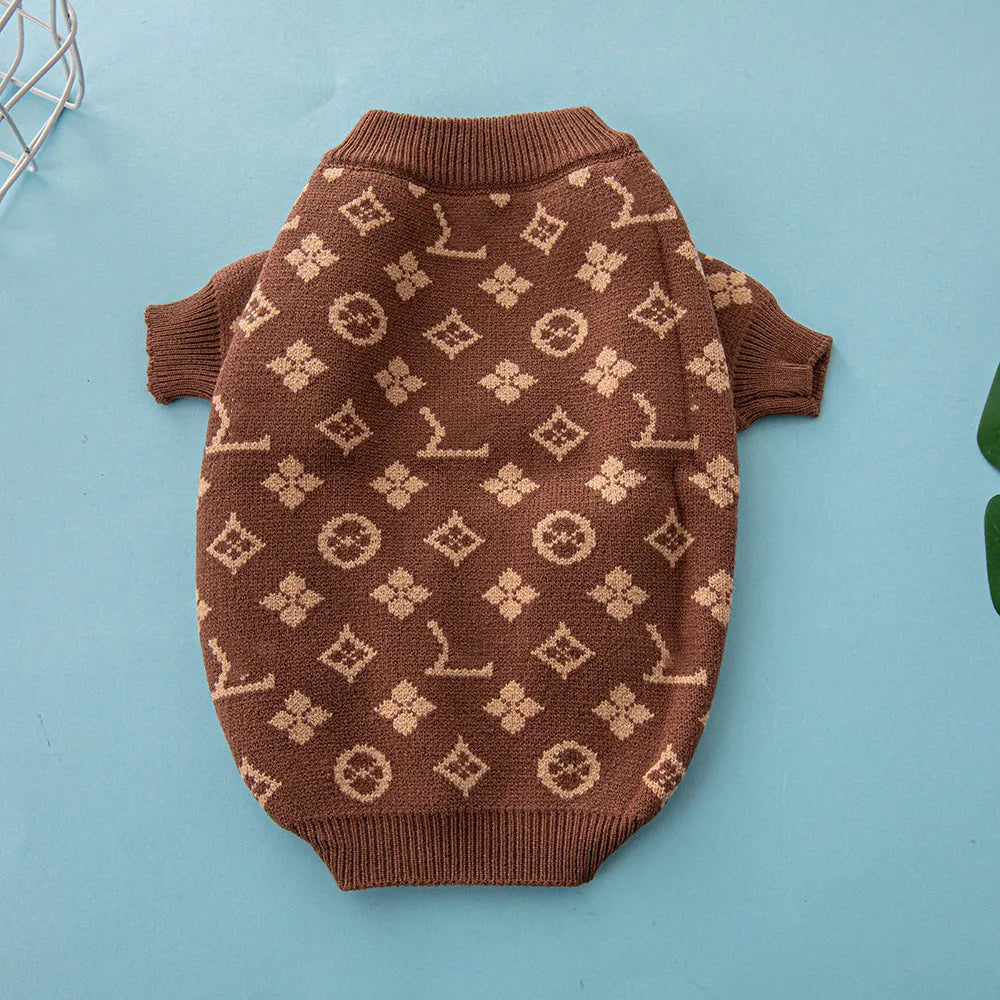 Thick wool dog sweater in monochrome or two-tone colours showing autumn winter pet clothing