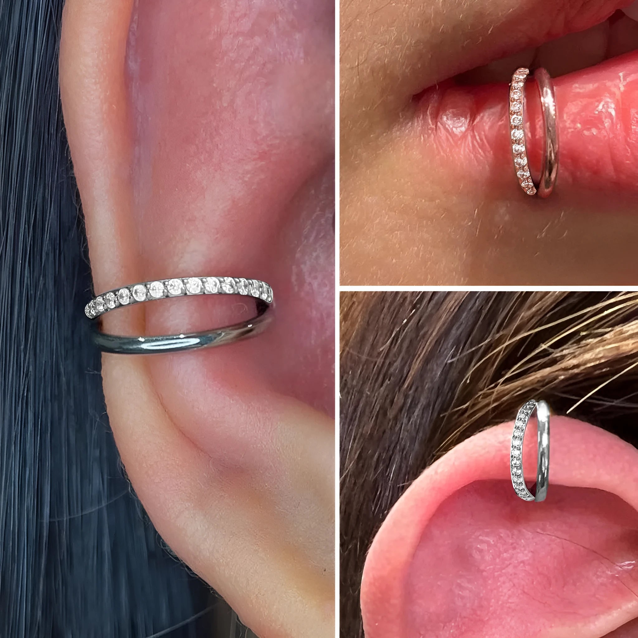 Titanium alloy fork nose ring in silver colour on a plain background, showing its shape and size.