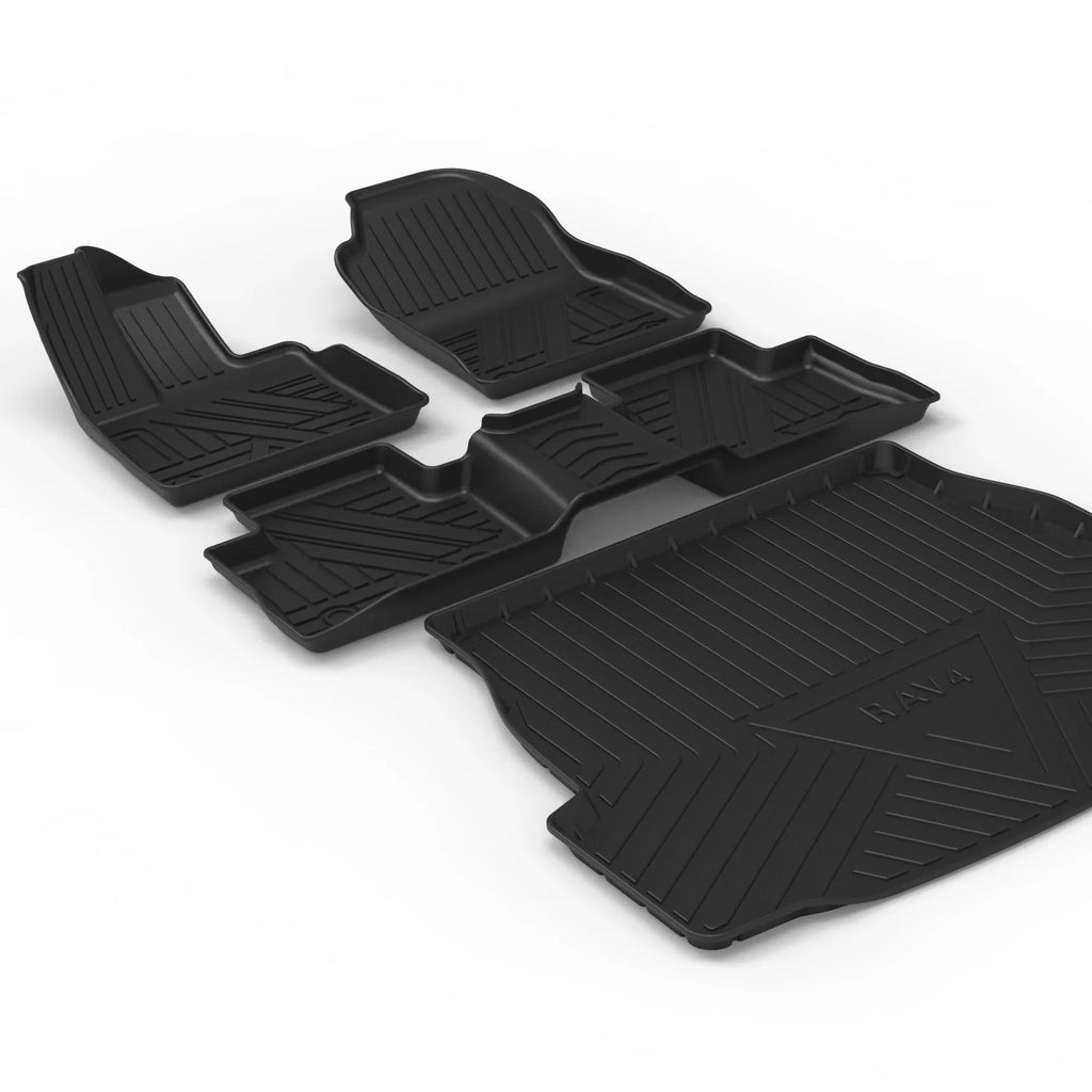 Black car boot liner with carbon fibre pattern, TPE tailgate protection pad