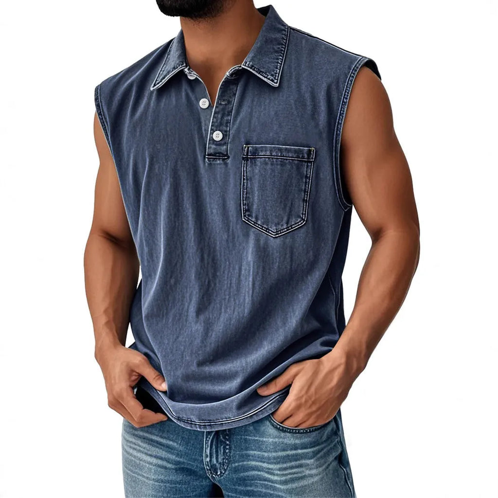 Men's 3D printed polo shirt with button front and short sleeves in loose fit