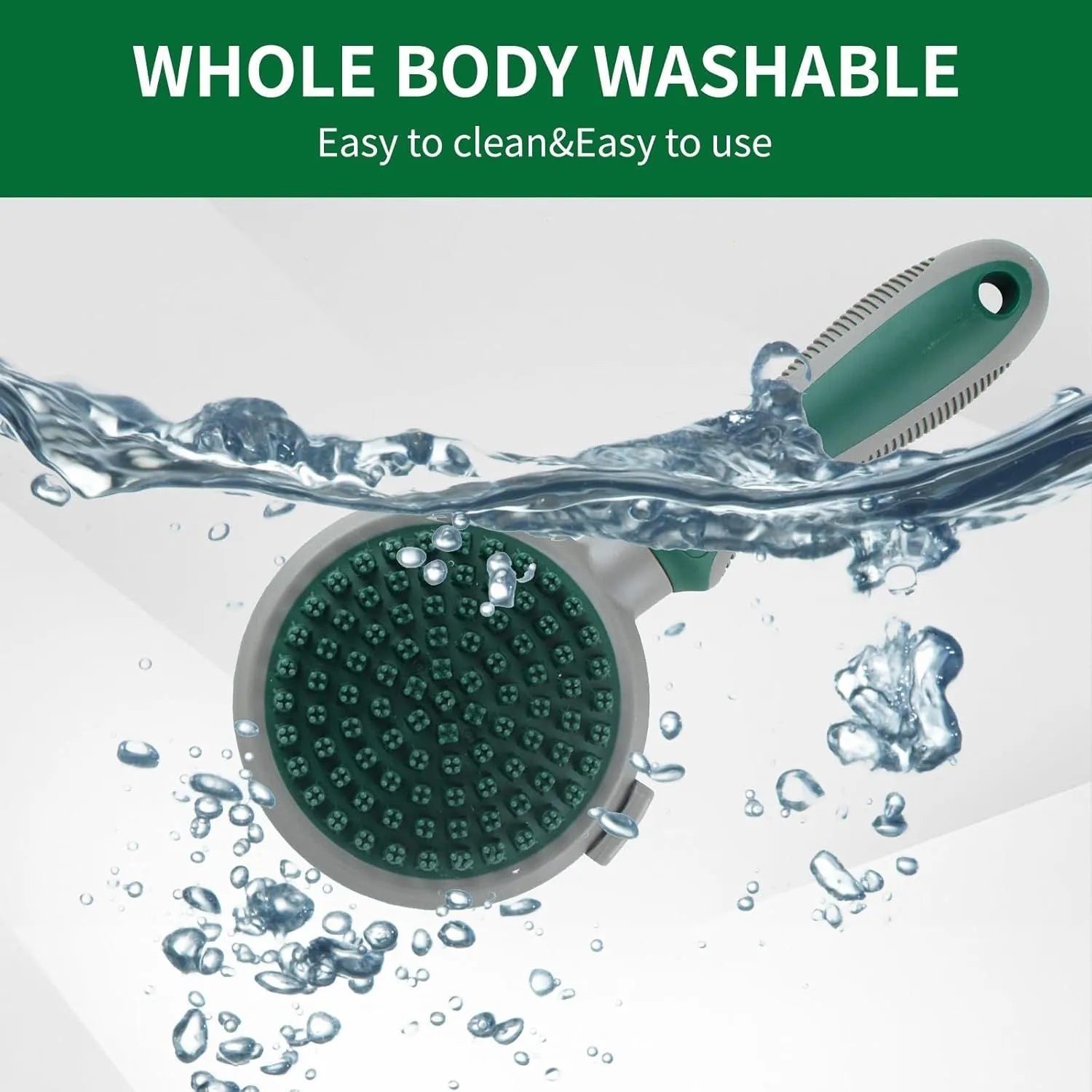 Green and pink 2in1 silicone pet brush showing slicker brush side and octopus-teeth massager side