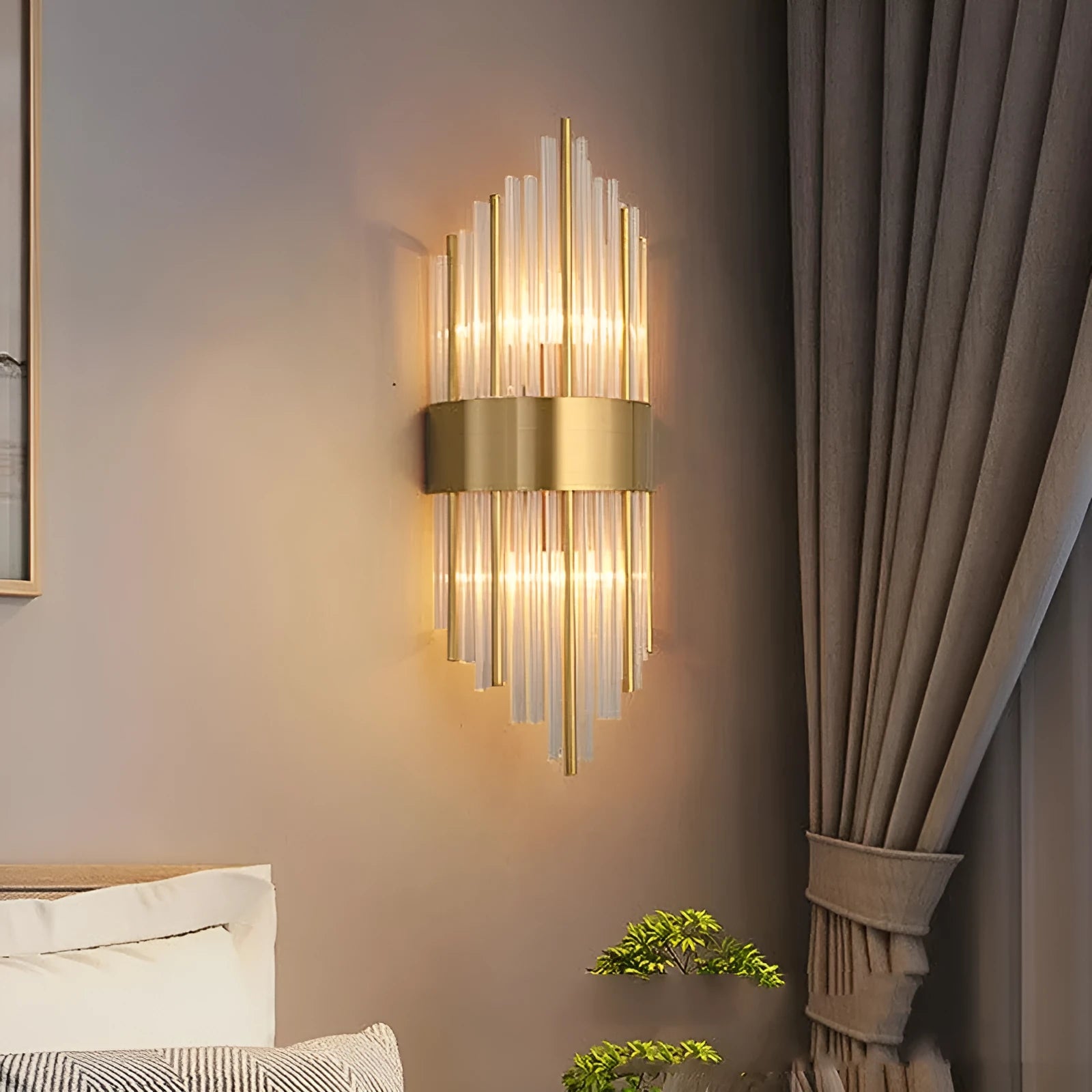 Modern crystal wall lamp with petal design in titanium gold finish